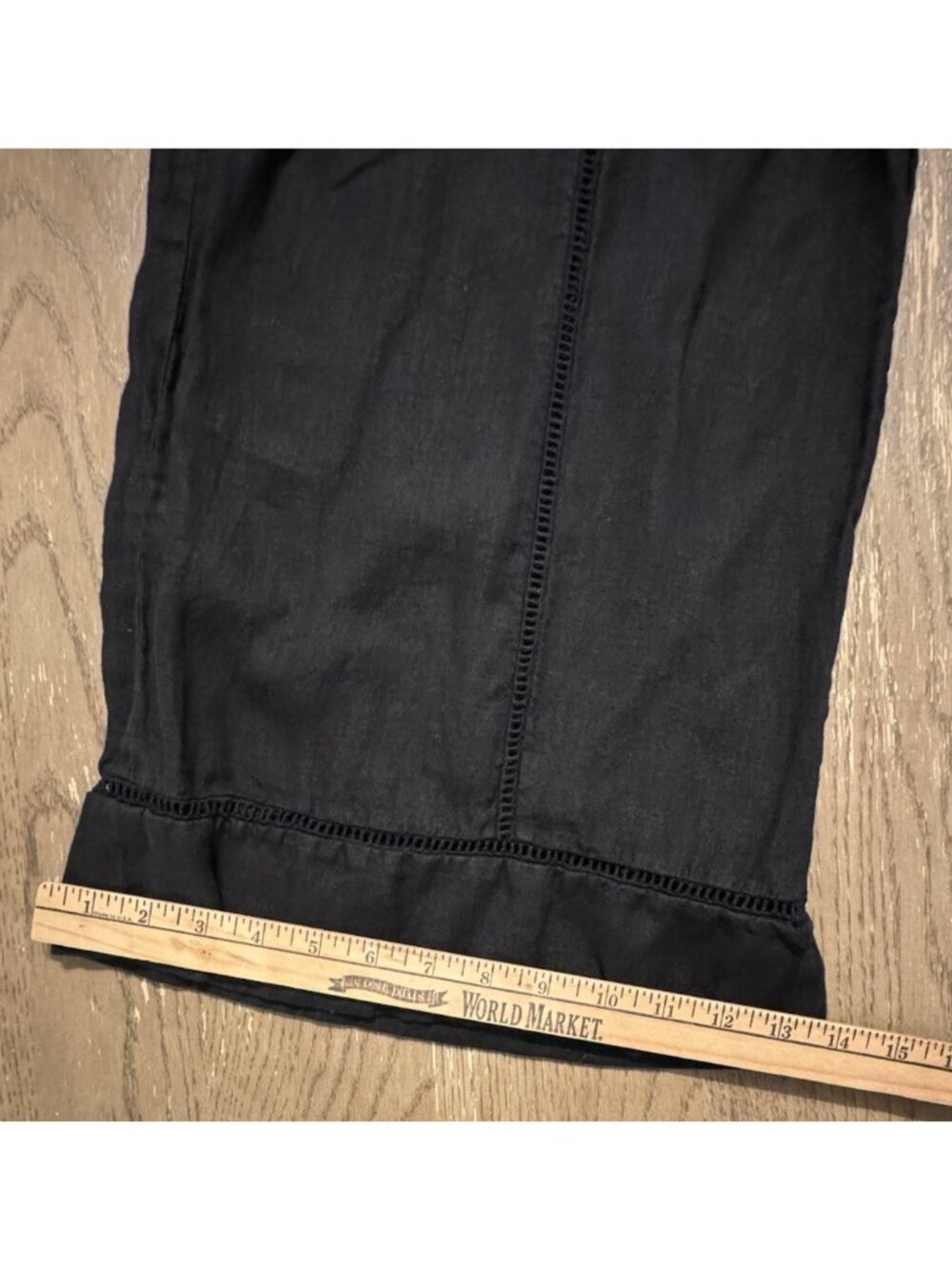 Zara Women Linen Black Wide Leg Pull On Large Pants Split Open Knit Crochet Hem - Picture 5 of 12